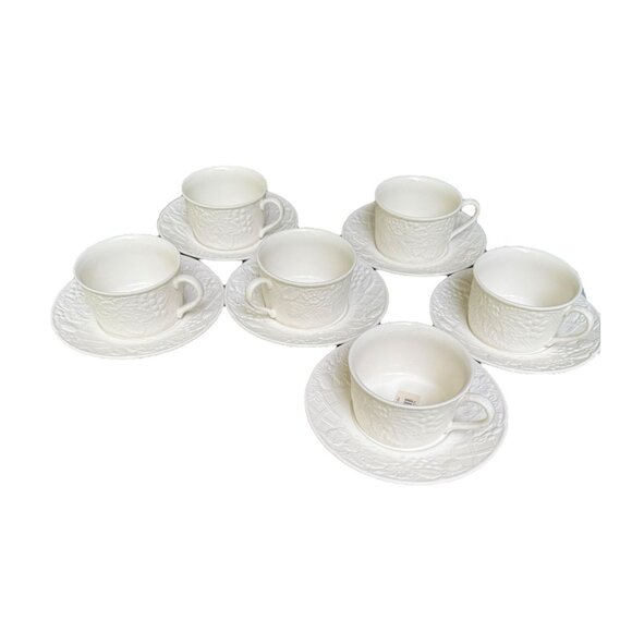 Mikasa English Countryside White DP900 Tea Cup & Saucer Set Of 6 Vintage NOS - Picture 2 of 9